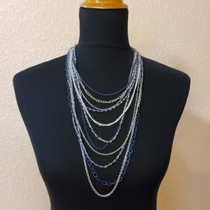 Chico's Necklace Layered Multi Strand Chains Blue Silver